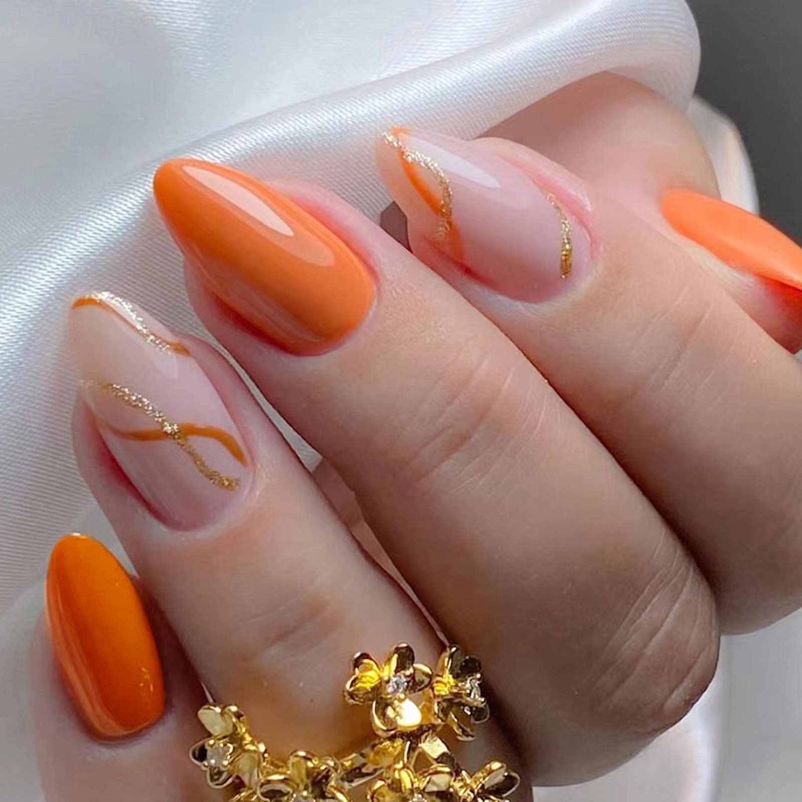 Amazon.com Unas postizas a presion de color naranj - Uñas veraniegas: Ideas de diseños para el verano 2025