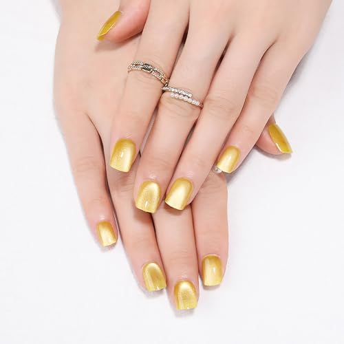 Amazon.com: Uñas postizas amarillas a presión, cuadradas, cortas ...