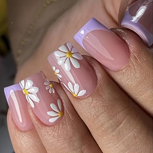 Amazon.com: Uñas postizas de punta francesa para primavera y ...
